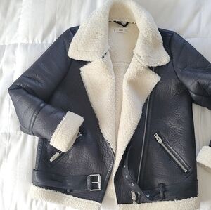 Mango faux shearling lined coat